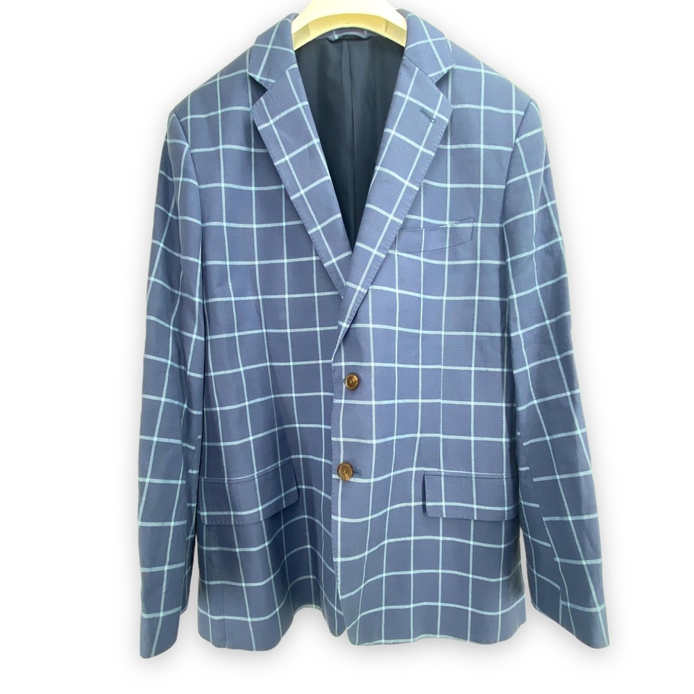 Vineyard Vines 46L Lined Cotton Blue Linen Blazer
